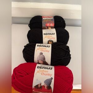 Bernat Softee Chunky Black and Red Thick Acrylic Heavy Yarn Knit Crochet Bundle